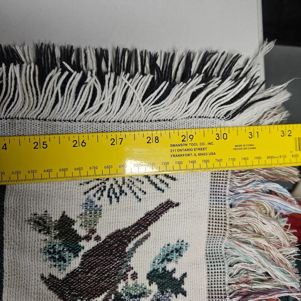 Vtg Goodwin Weavers Cotton Tapestry Throw Blanket Birds Fruit Botanical‎ USA